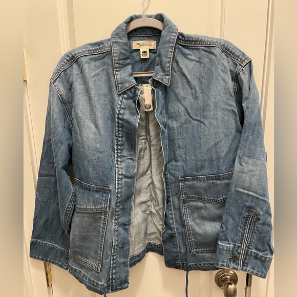 Madewell Denim Drawstring Military Shirt Jacket in Glenmar Wash nwot, - Picture 5 of 6